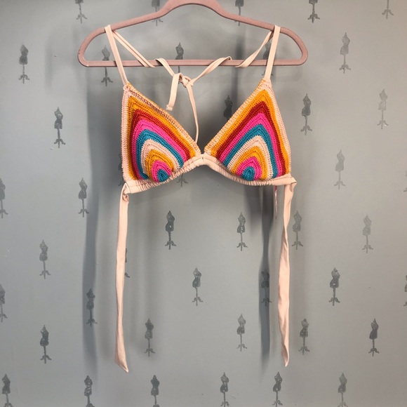 rainbow crochet bikini top